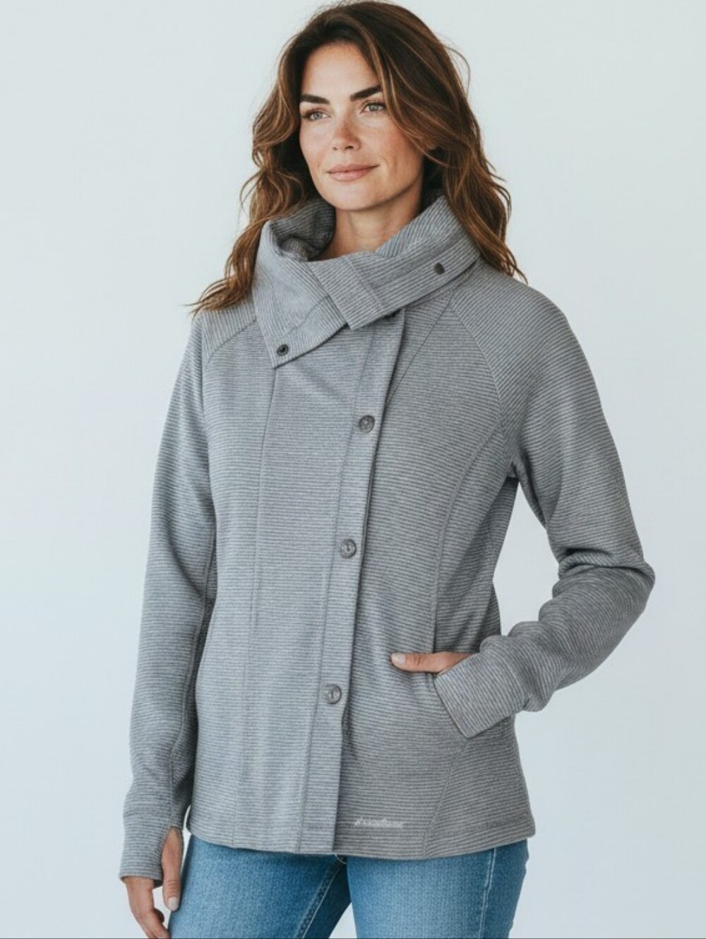 Eddie Bauer,Grey Water Fall, Funnel Sweater Jacket #JAC3